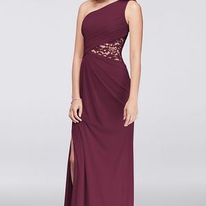 One Shoulder Mesh dress with lace inset